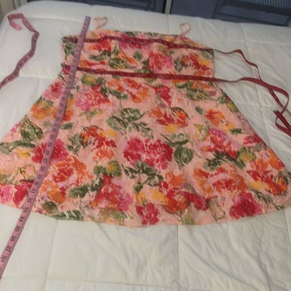 DB Studio Floral Lace Midi Length Flower Dress Spaghetti Strap Sleeve Pink Red - Picture 10 of 10